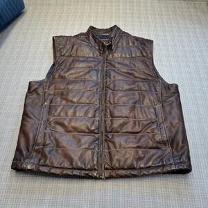 Patrick James Leather Puffer Vest Mens XXL Quilted Zip Front Ranch Outdoors *